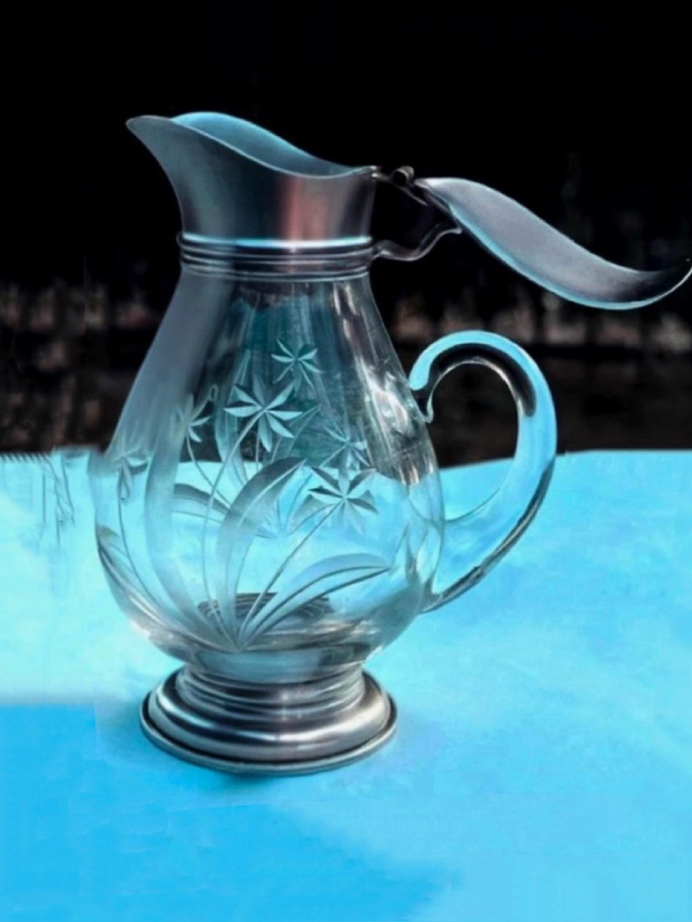 Antique 1900 Frank M. Whiting Sterling Silver & Etched Crystal Syrup Pitcher - Picture 10 of 10
